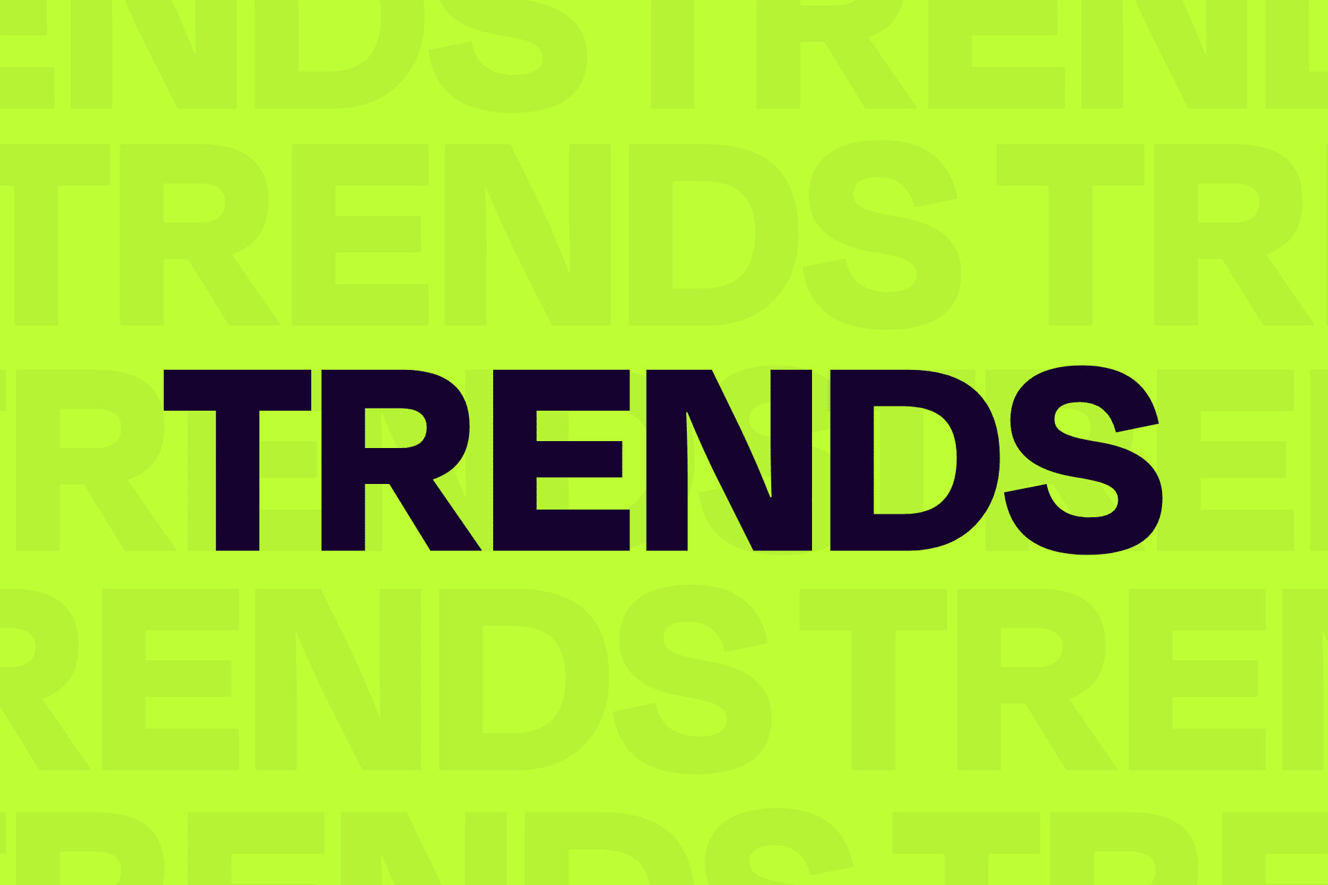 Light green background with bold text of the word "Trends". Cover image for article on workplace trends in 2023